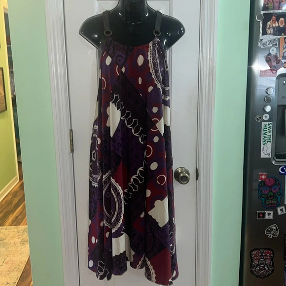 Sza Dresses & Skirts - Sza Sza Purple & Burgundy Print Dress Adjustable Tie Size XL made in Uruguay